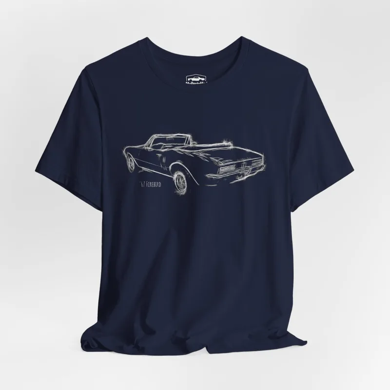 1967 Pontiac Firebird Convertible T-shirt, Retro Car Sketch Tee