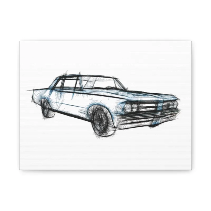 Canvas Print, 1964 Pontiac GTO Lemans Tempest Aqua Sketch Design Wall Art - Matte Finish, Stretched Artwork, 1 25", Home Decor, Vintage