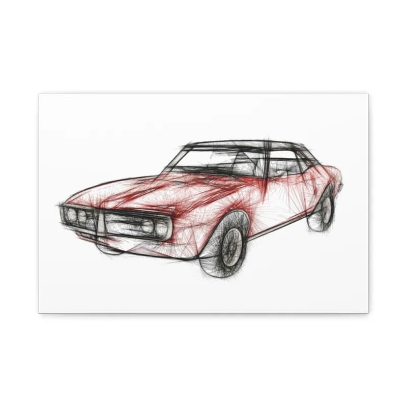 1968 Pontiac Firebird Red Canvas, Retro Car Wall Art, Classic Auto Decor Gift